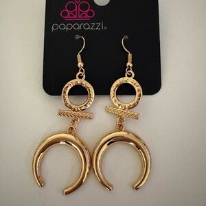 Paparazzi Gold Decorative Crescent Drop Earrings NWT